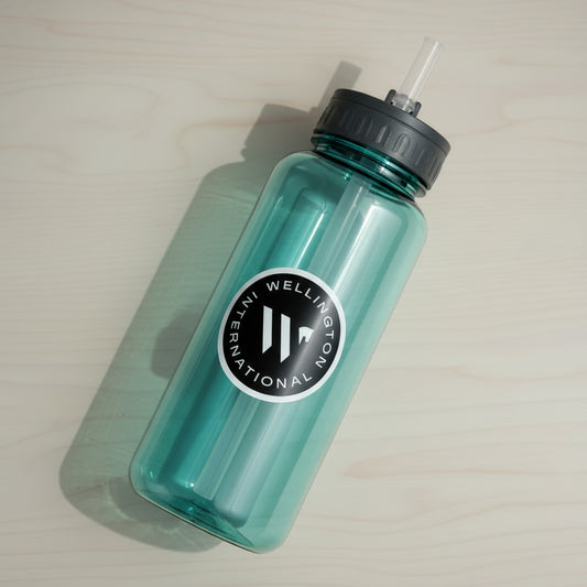 wellington international sticker on a blue water bottle 