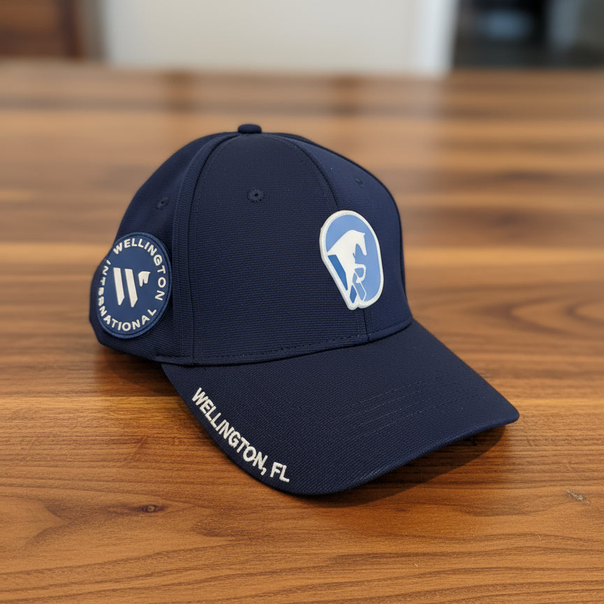 navy blue gdf hat sitting on table